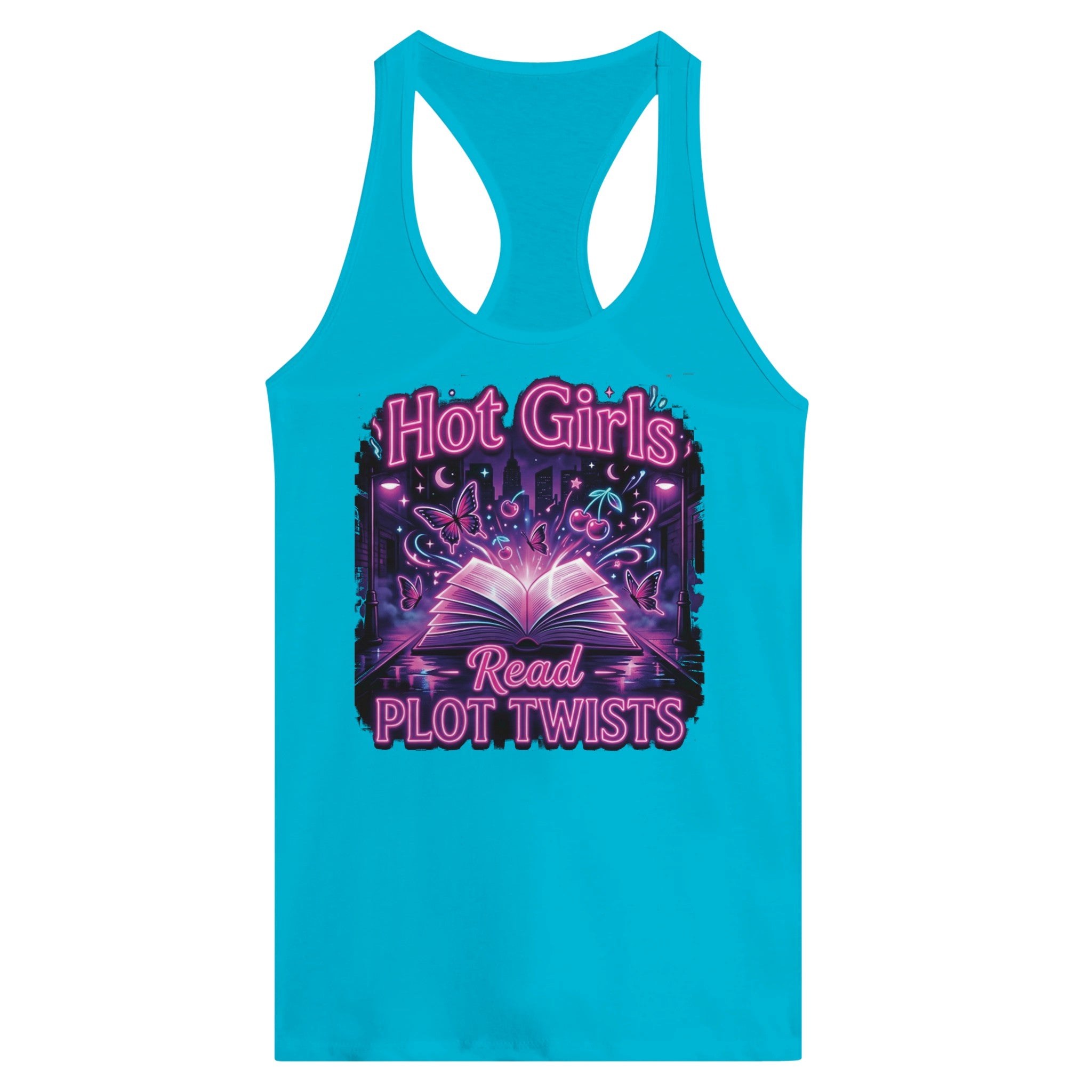 Hot Girls Read Plot Twists Racerback Tank Top | Y2K Book Lover Graphic Tee - Designity