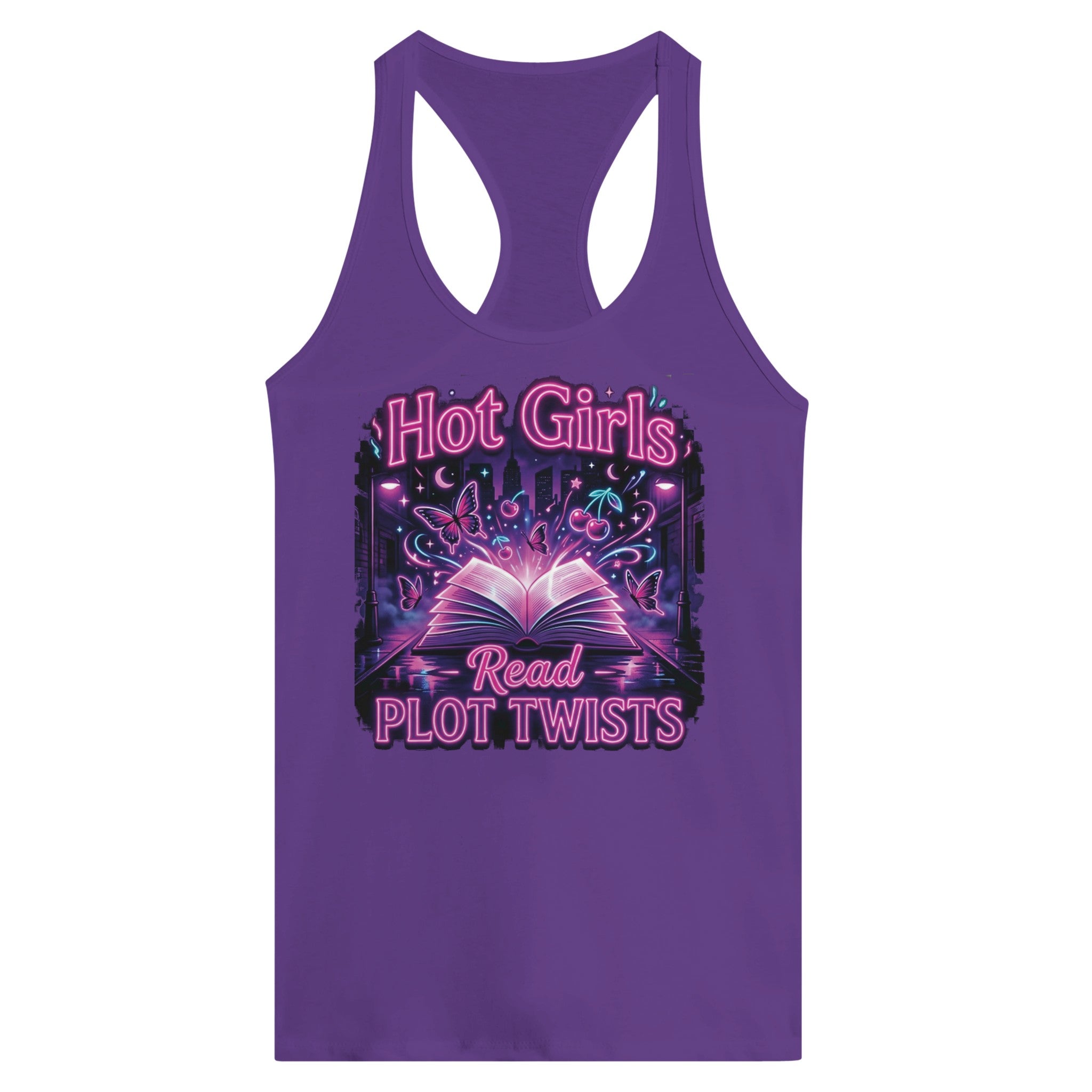 Hot Girls Read Plot Twists Racerback Tank Top | Y2K Book Lover Graphic Tee - Designity