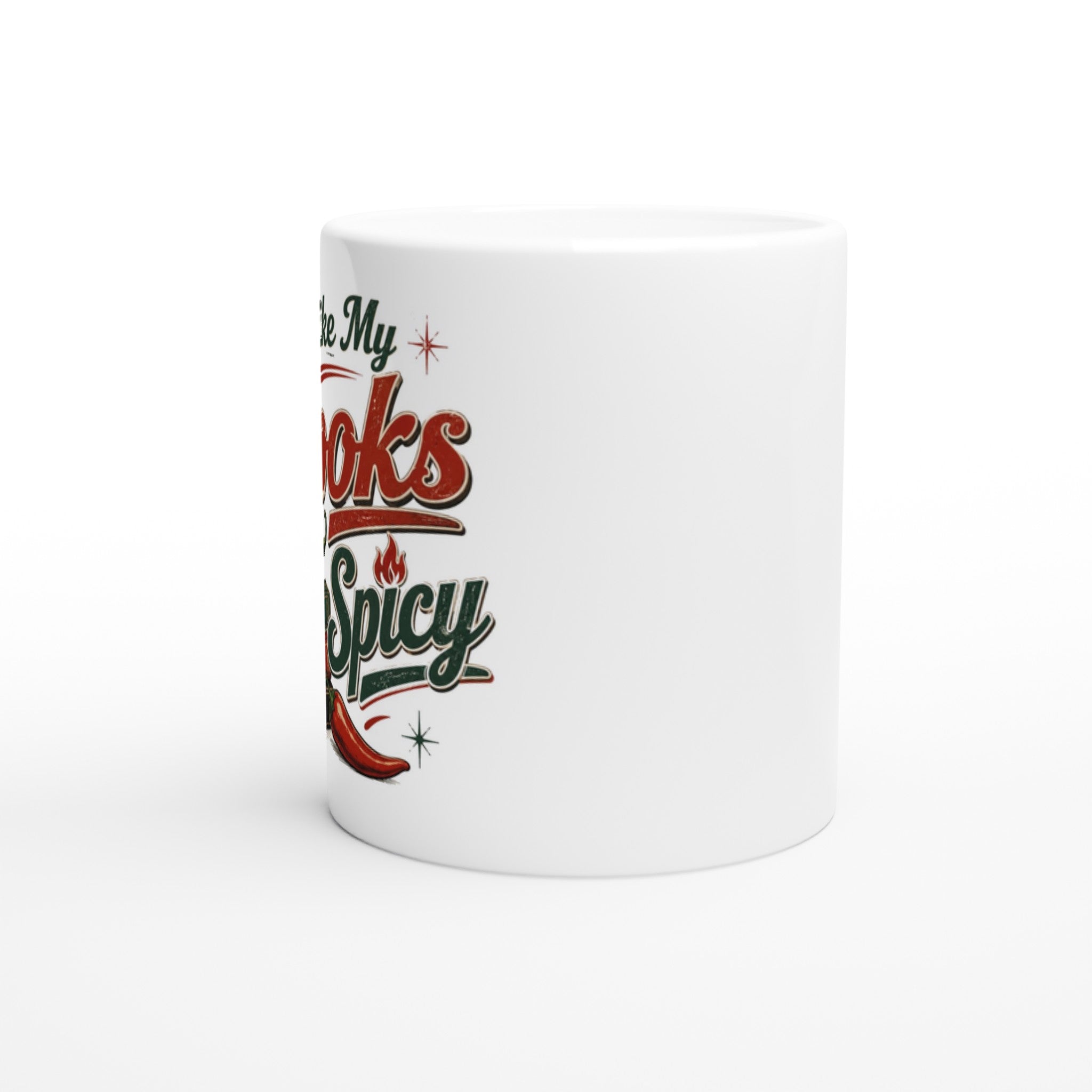 I Like My Books Spicy mug with chili peppers and books, perfect for romance readers and BookTok fans.