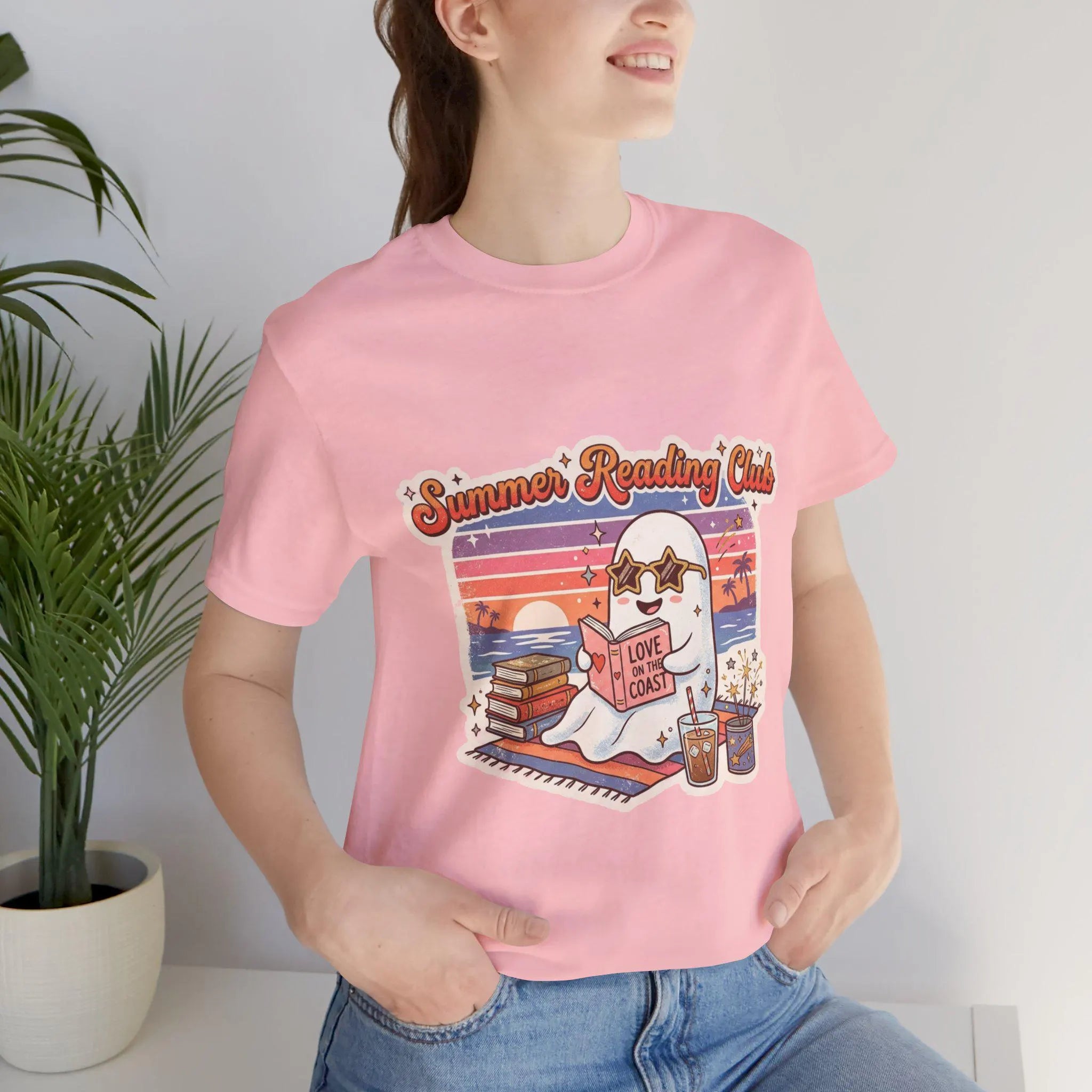 Summer Reading Club Ghost Tee | Cute Beach Reader Shirt | Book Lover Summer T-Shirt | Retro Coastal Book Club Graphic Tee