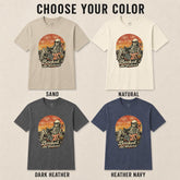 Four graphic T-shirts shown in different color options under the heading &