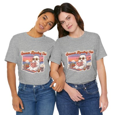 Summer Reading Club Ghost Tee | Cute Beach Reader Shirt | Book Lover Summer T-Shirt | Retro Coastal Book Club Graphic Tee