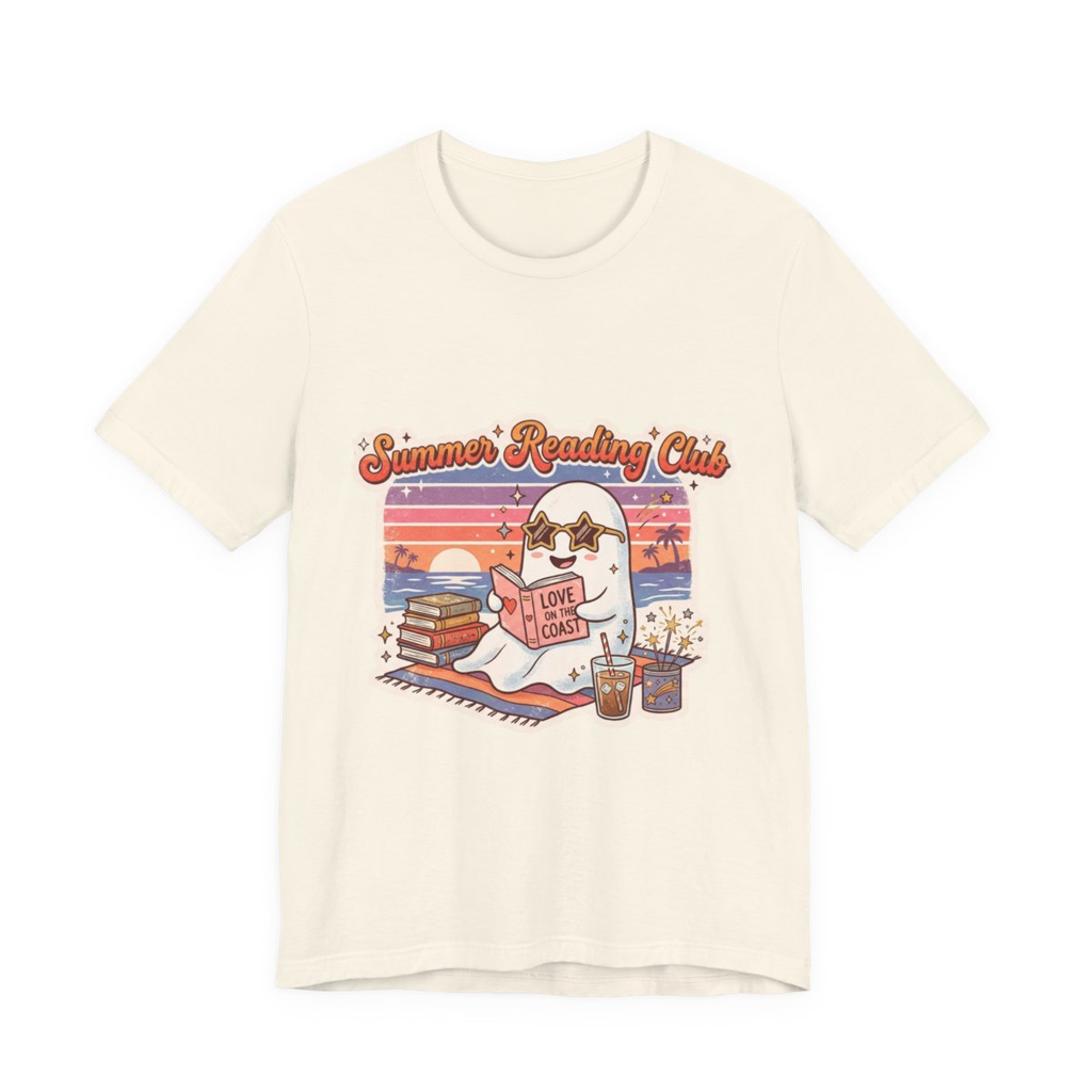 Summer Reading Club Ghost Tee | Cute Beach Reader Shirt | Book Lover Summer T-Shirt | Retro Coastal Book Club Graphic Tee