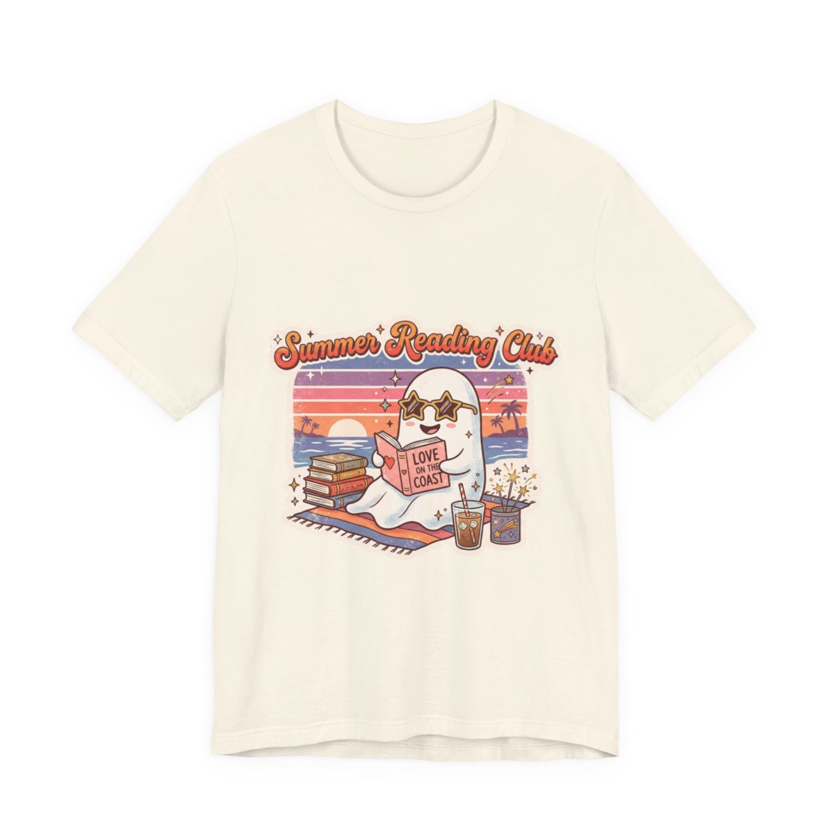 Summer Reading Club Ghost Tee | Cute Beach Reader Shirt | Book Lover Summer T-Shirt | Retro Coastal Book Club Graphic Tee