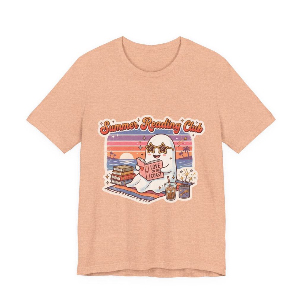 Summer Reading Club Ghost Tee | Cute Beach Reader Shirt | Book Lover Summer T-Shirt | Retro Coastal Book Club Graphic Tee
