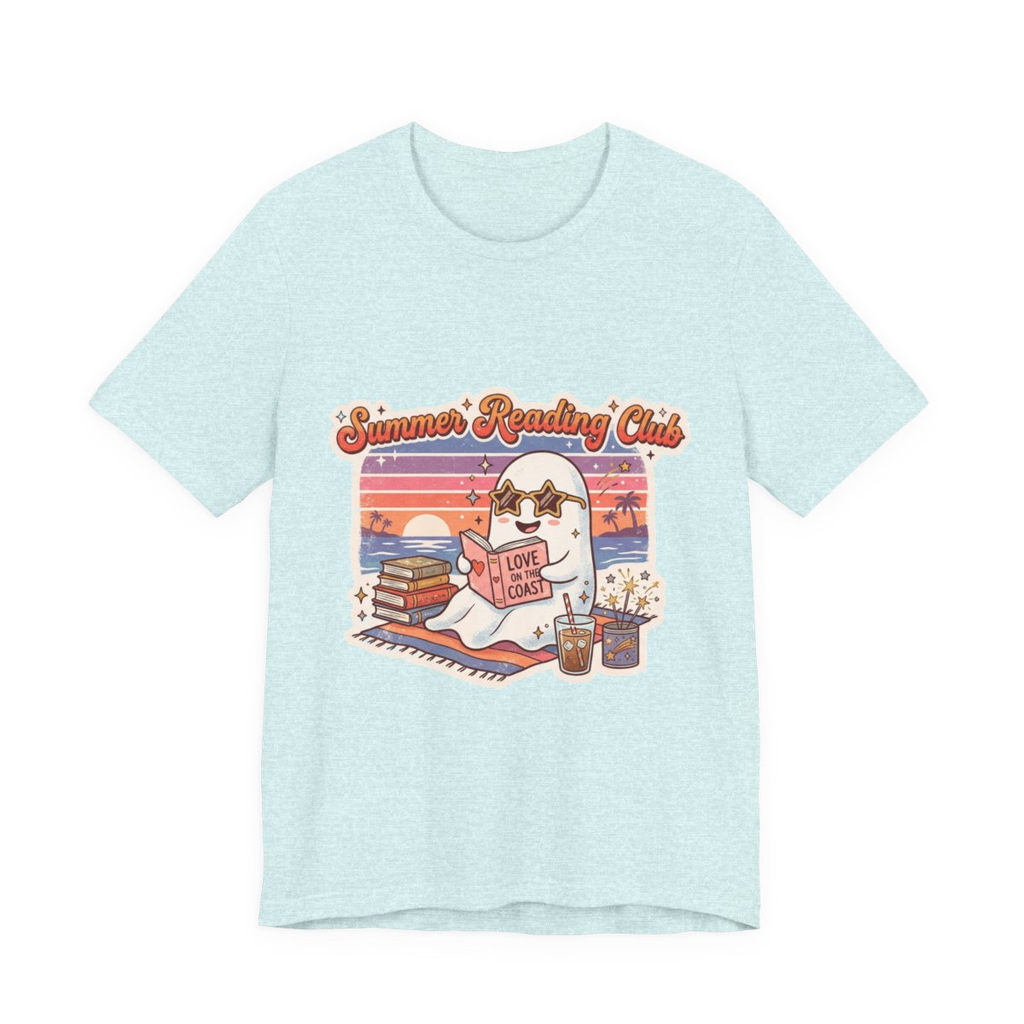 Summer Reading Club Ghost Tee | Cute Beach Reader Shirt | Book Lover Summer T-Shirt | Retro Coastal Book Club Graphic Tee